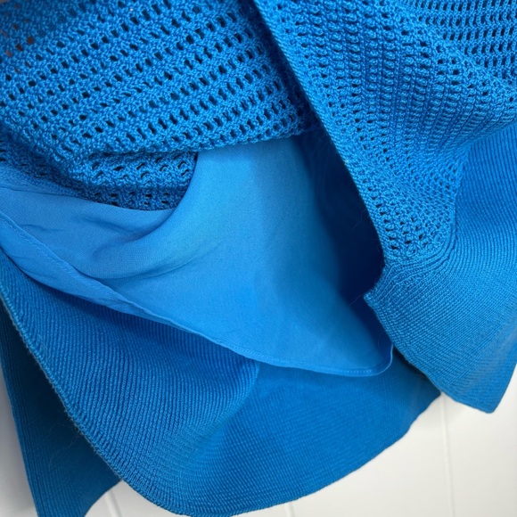 NWT Lafayette 148 New York MSRP $368 Cerulean Blue Sweater Open Crochet Large - Picture 8 of 11